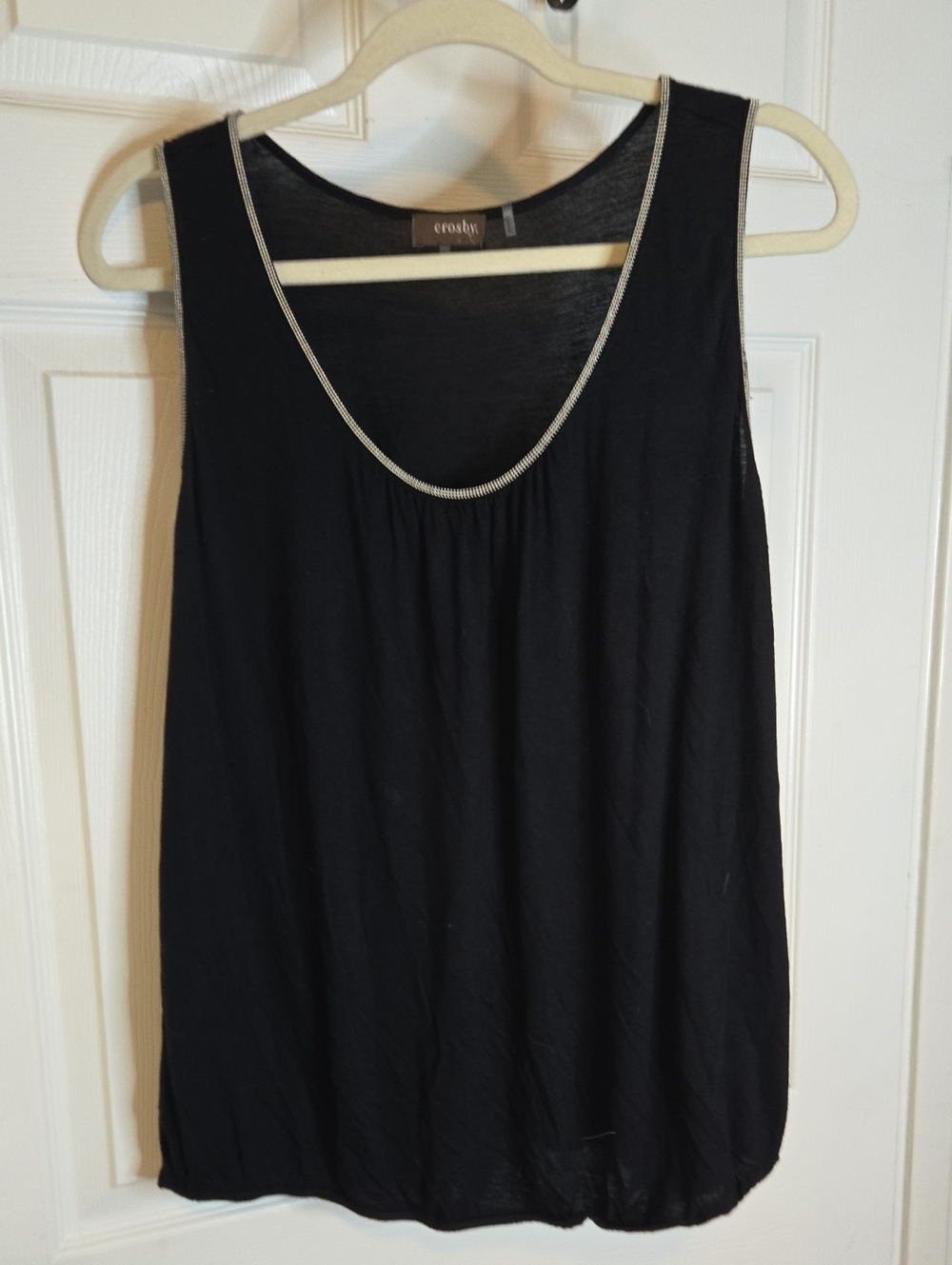 crosby. Black Scoop Neck Tank with Silver Trim